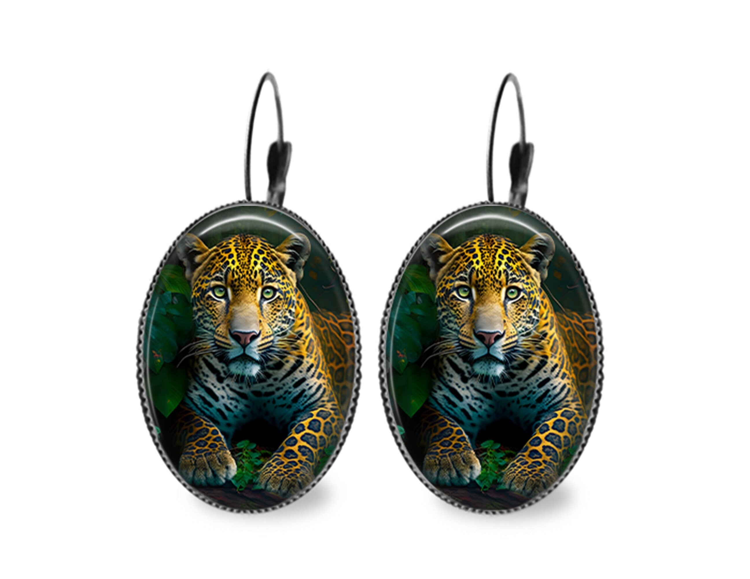 Boucles d'Oreilles ou Pendentif Jaguar dans la jungle