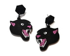 Boucles d'oreilles Panthère Noire, découpe laser sur bois, style tatouage