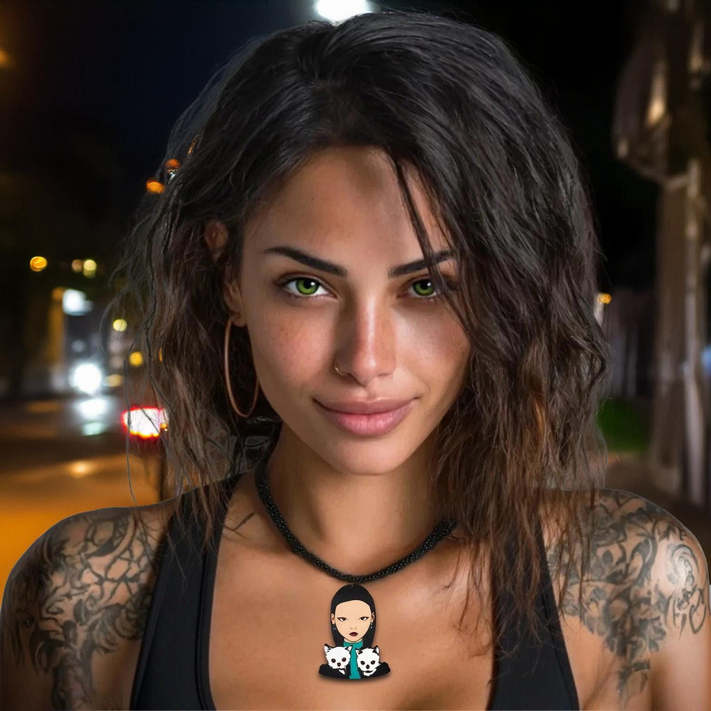 Pendentifs Mercredi Addams et ses chiens, bijou gothique et délicat