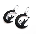 Boucles d’Oreilles Chat & Lune – Silhouette Féline Découpée au Laser