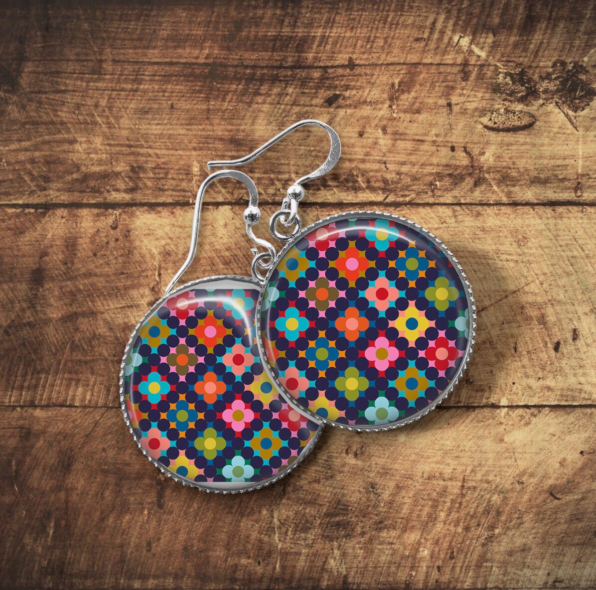 Boucles d'Oreilles Cabochon Multicolores - Éclat Festif
