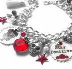 Bracelet Stay Positive, sugar skull rouge et noir, tête de mort gothique, santa muerte