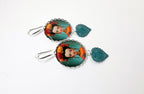 Boucles d'Oreilles esprit Frida Kahlo, illustration, cabochon métal argenté
