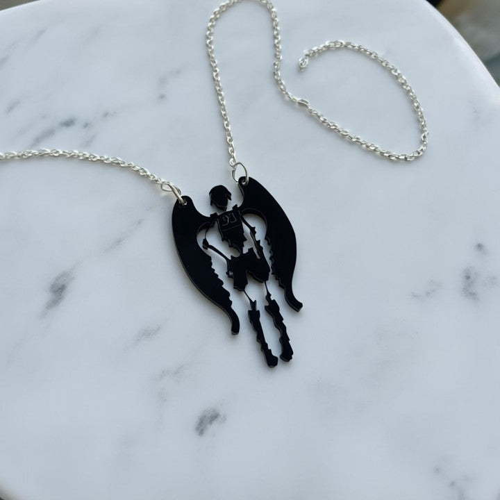 Pendentif ange de la mort, découpe laser de plexi noir, santa muerte, ange déchu
