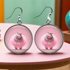 Boucles d'Oreilles Hippo Ballerine Tutu Rose | Bijoux Décalés Originaux | Cadeau Humour Femme | Cabochon Résine