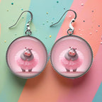 Boucles d'Oreilles Hippo Ballerine Tutu Rose | Bijoux Décalés Originaux | Cadeau Humour Femme | Cabochon Résine