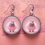 Boucles d'Oreilles Hippo Ballerine Tutu Rose | Bijoux Décalés Originaux | Cadeau Humour Femme | Cabochon Résine