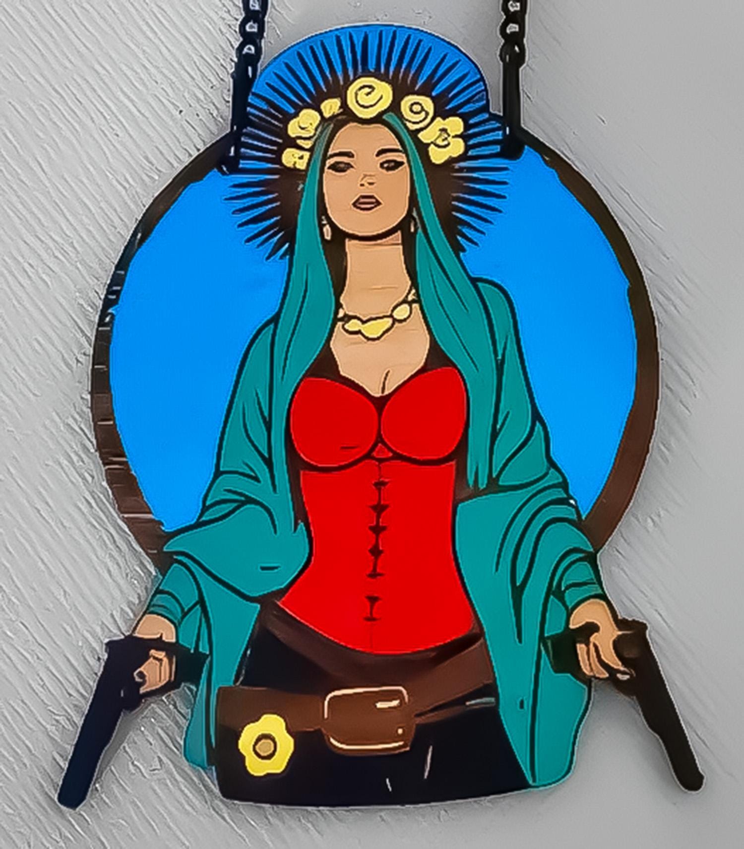 Pendentif Chicana, Madone armée, femme mexicaine