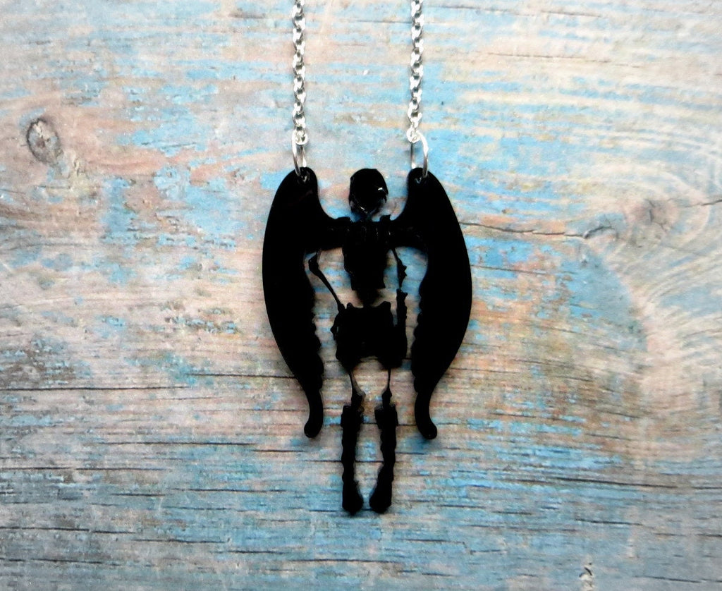 Pendentif ange de la mort, découpe laser de plexi noir, santa muerte, ange déchu