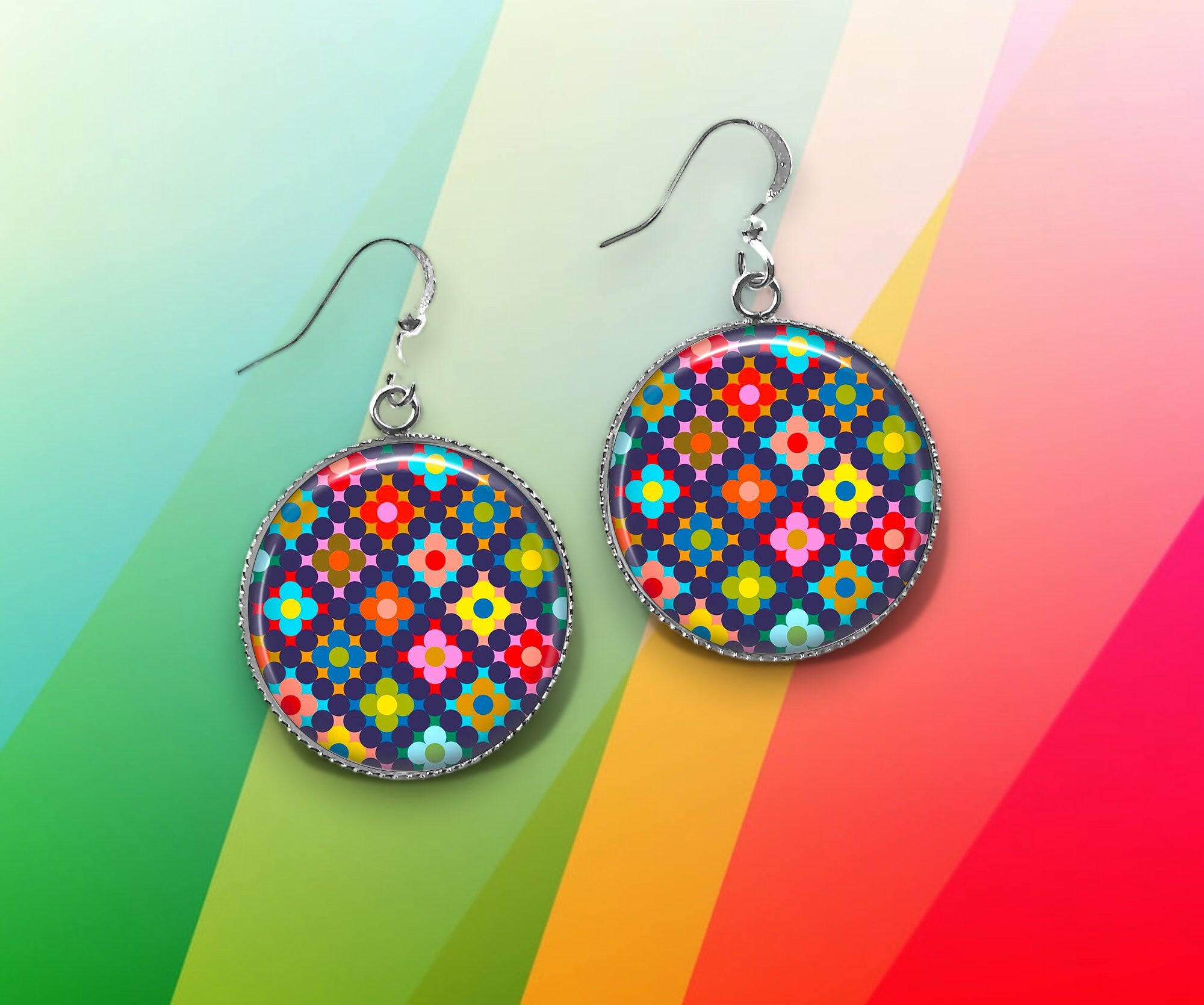 Boucles d'Oreilles Cabochon Multicolores - Éclat Festif
