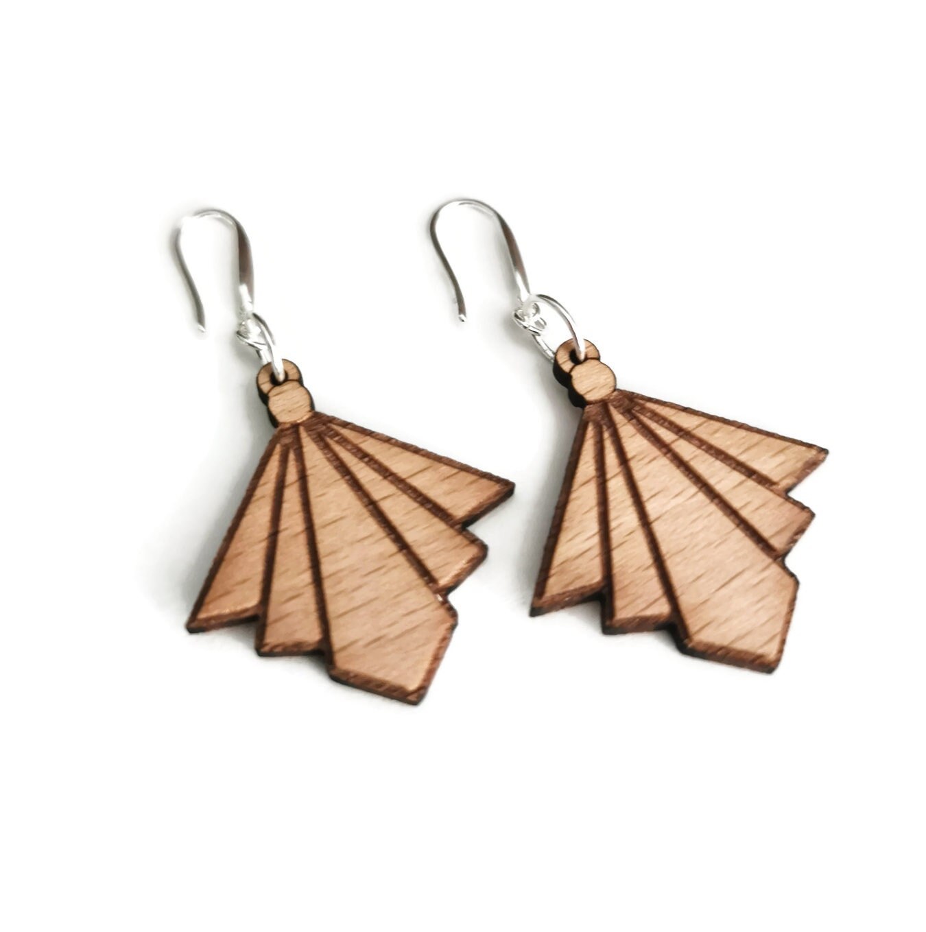 Art Deco Laser-Cut and Engraved Wooden Stud Earrings for a Trendy Statement