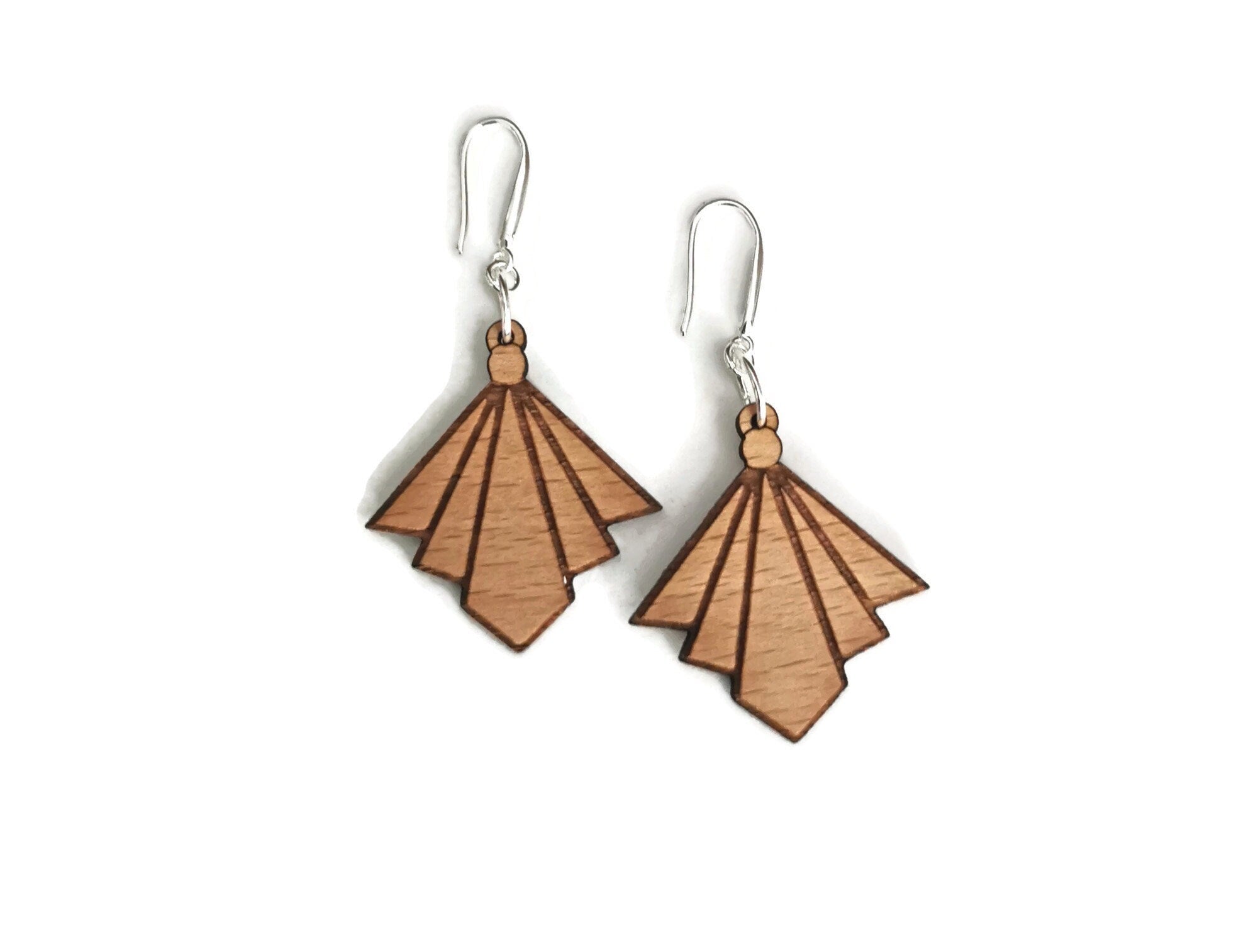Art Deco Laser-Cut and Engraved Wooden Stud Earrings for a Trendy Statement