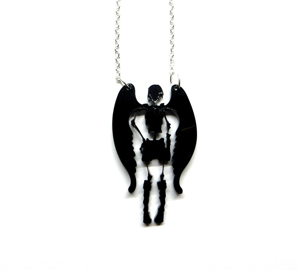 Pendentif ange de la mort, découpe laser de plexi noir, santa muerte, ange déchu