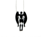 Pendentif ange de la mort, découpe laser de plexi noir, santa muerte, ange déchu