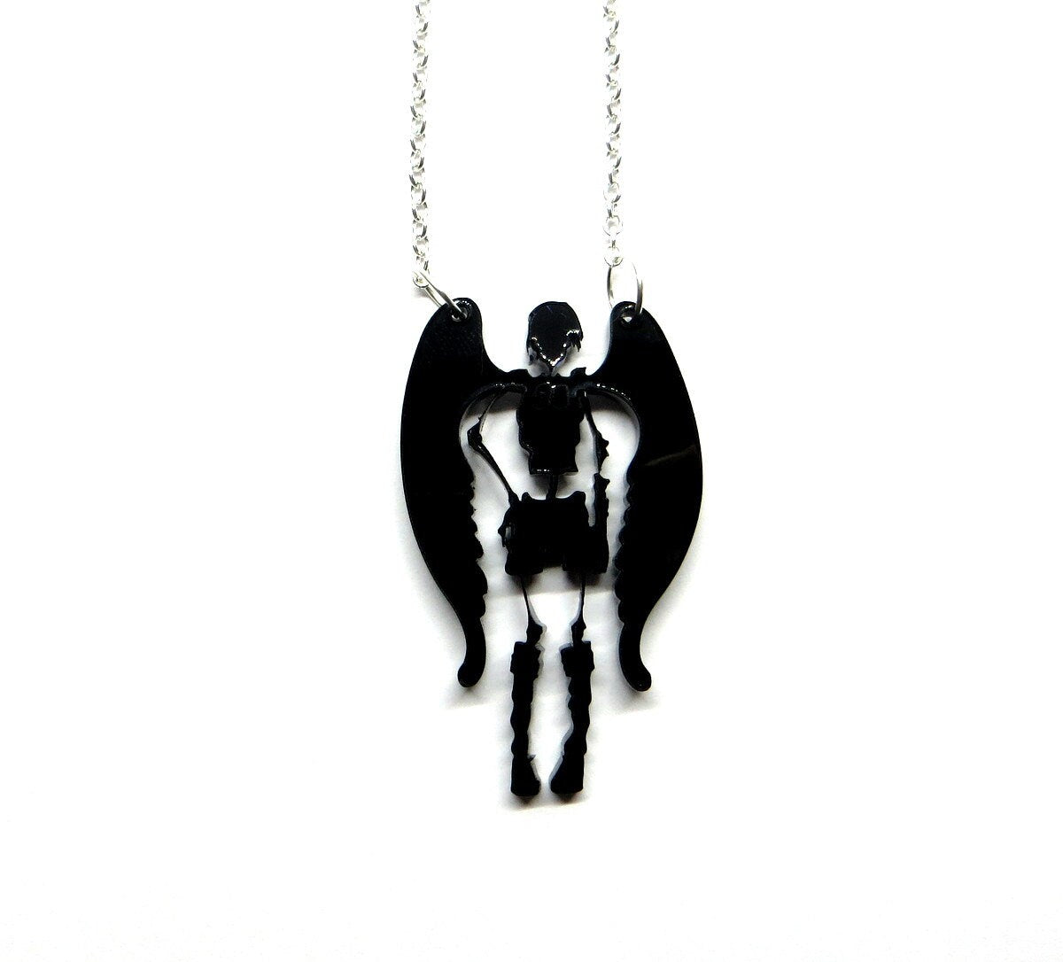 Pendentif ange de la mort, découpe laser de plexi noir, santa muerte, ange déchu