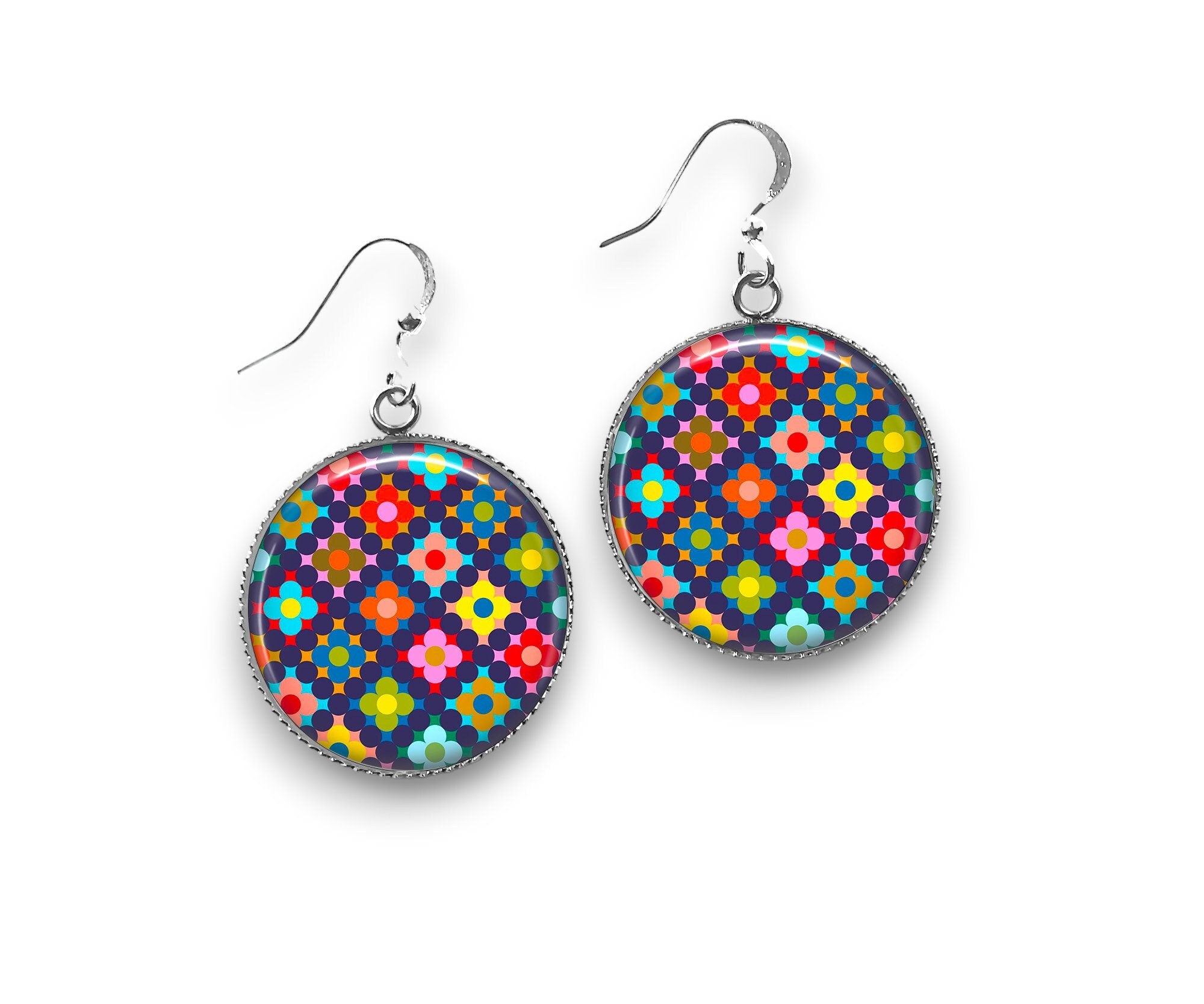Boucles d'Oreilles Cabochon Multicolores - Éclat Festif