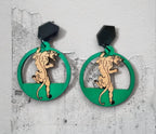 Boucles d'oreilles Léopard style tatouage, sur créole en bois de cerisier et découpé et gravé au laser