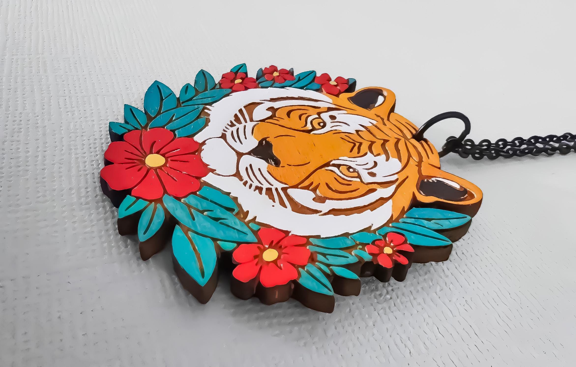 Collier Pendentif Tigre Tattoo Old School - Bijou Style Rockabilly Vintage - Art Traditionnel Américain