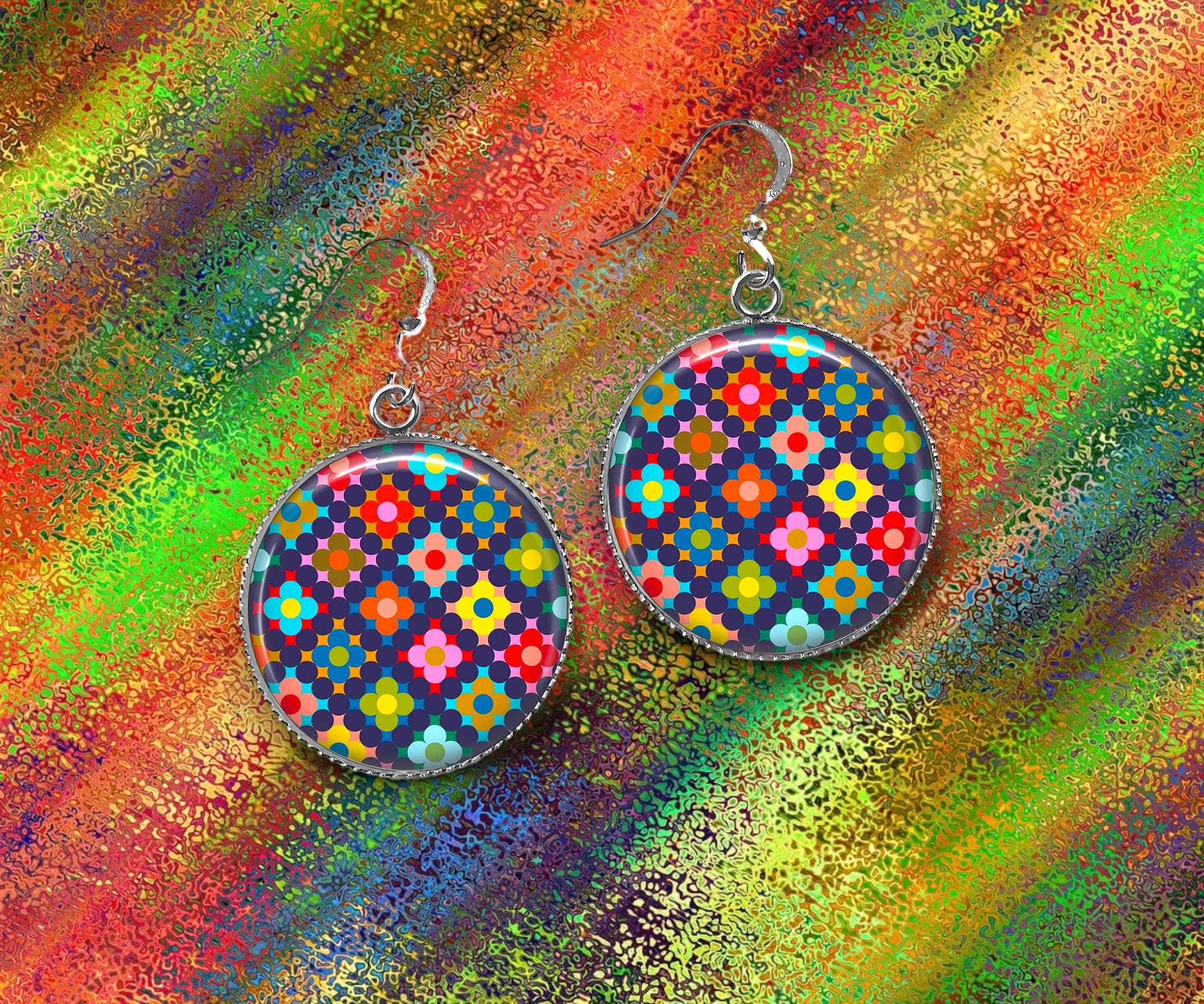 Boucles d'Oreilles Cabochon Multicolores - Éclat Festif