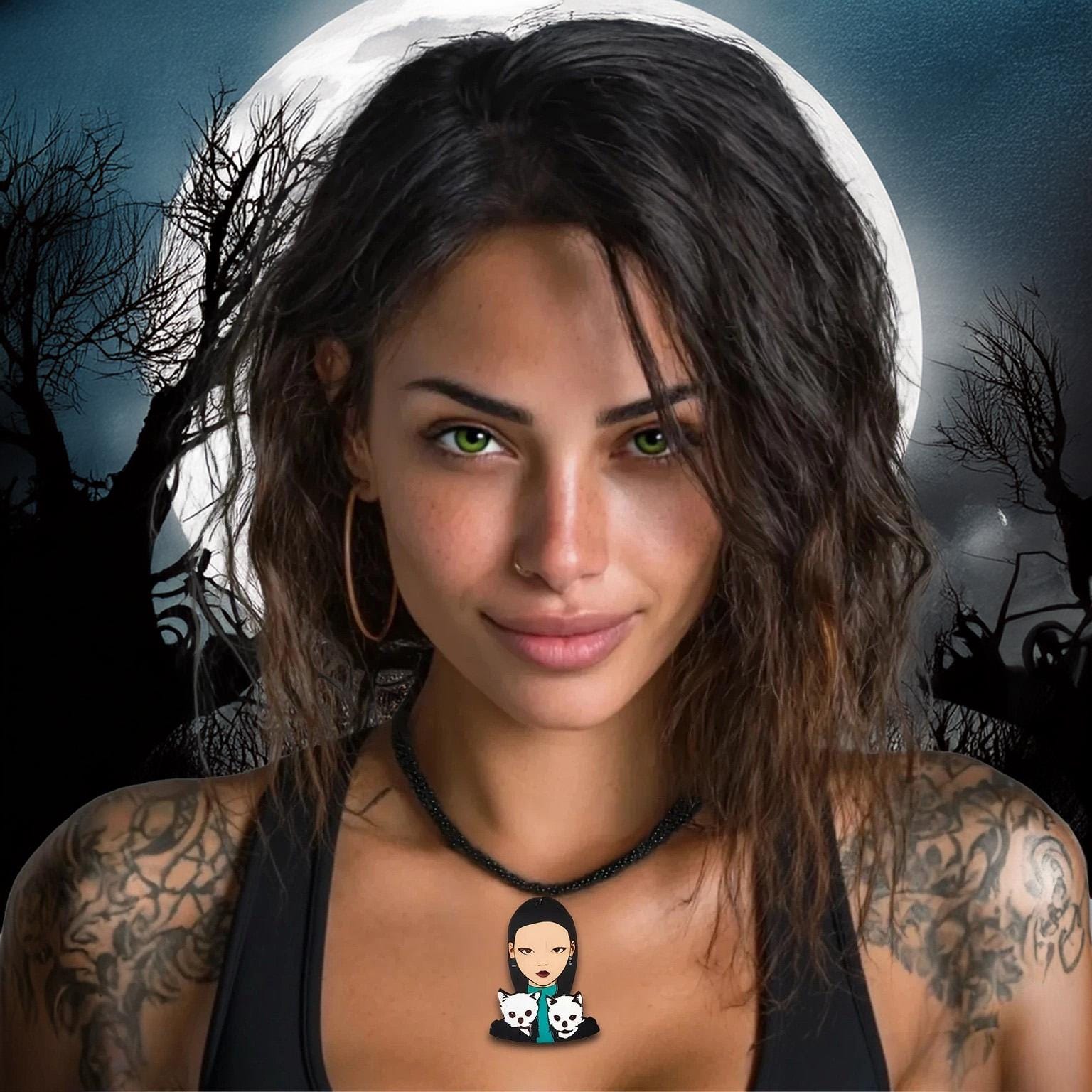Pendentifs Mercredi Addams et ses chiens, bijou gothique et délicat