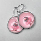 Boucles d'Oreilles Hippo Ballerine Tutu Rose | Bijoux Décalés Originaux | Cadeau Humour Femme | Cabochon Résine