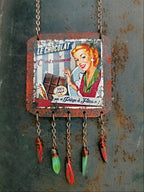 Pendentif ancienne plaque émaillée Vintage, j'aime le chocolat, effet vieilli et rouillé