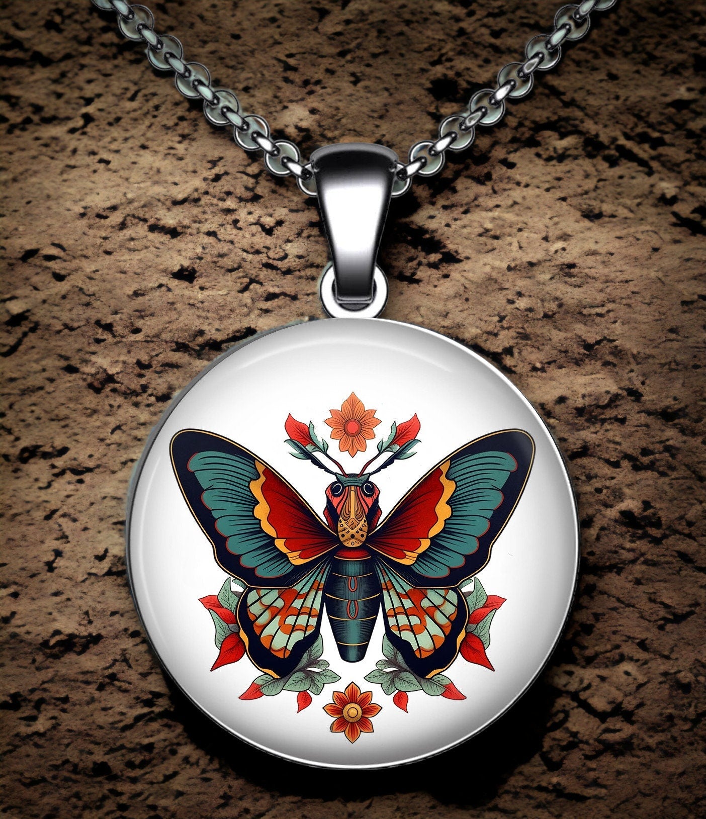 Pendentif Papillon style Old School Tattoo, création par IA