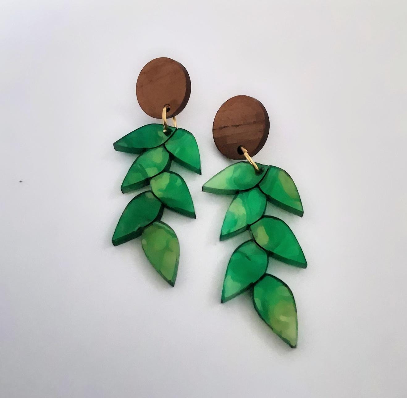 Boucles d'oreilles feuilles, botanique, découpe au laser, nature et bohème