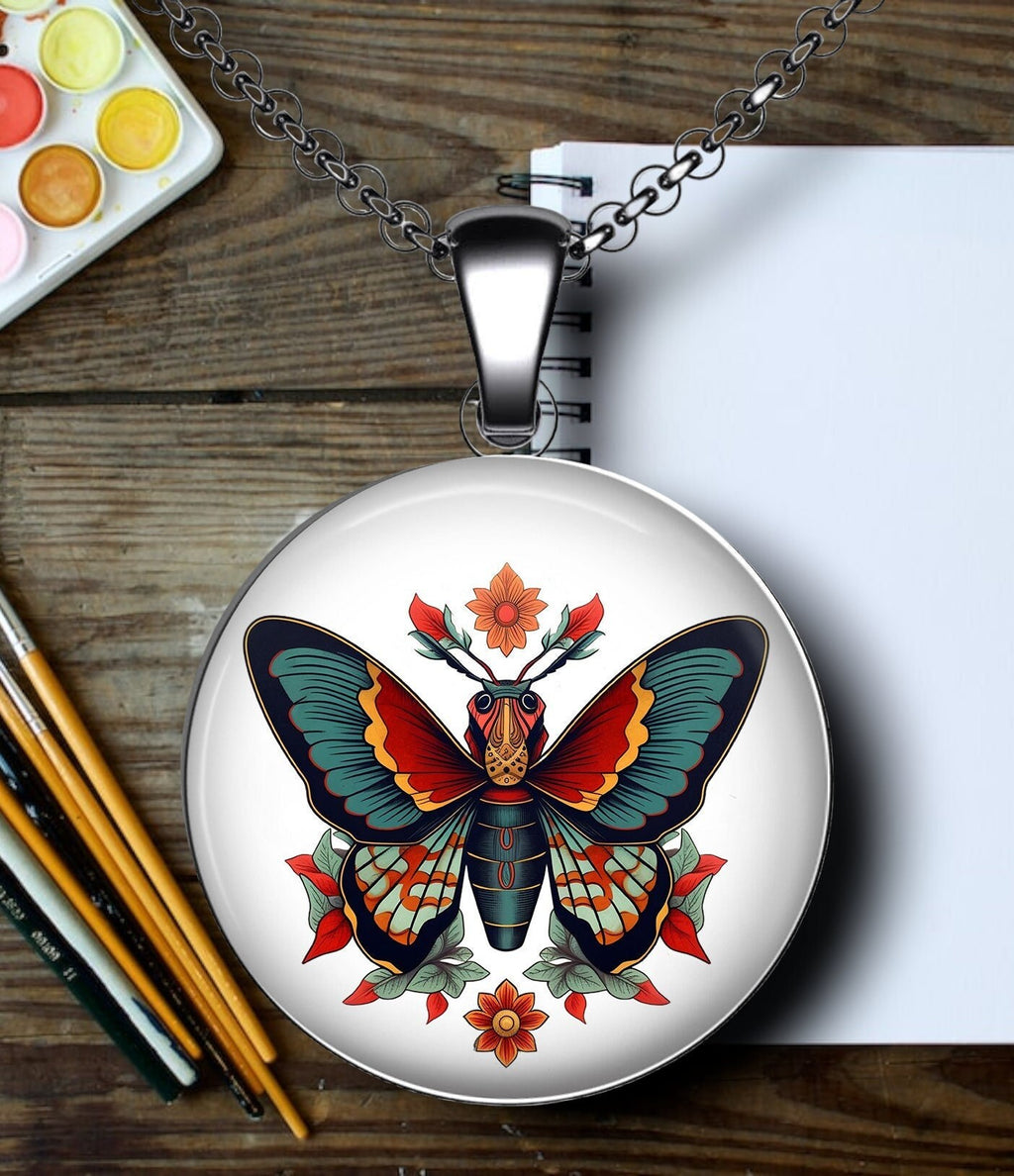 Pendentif Papillon style Old School Tattoo, création par IA