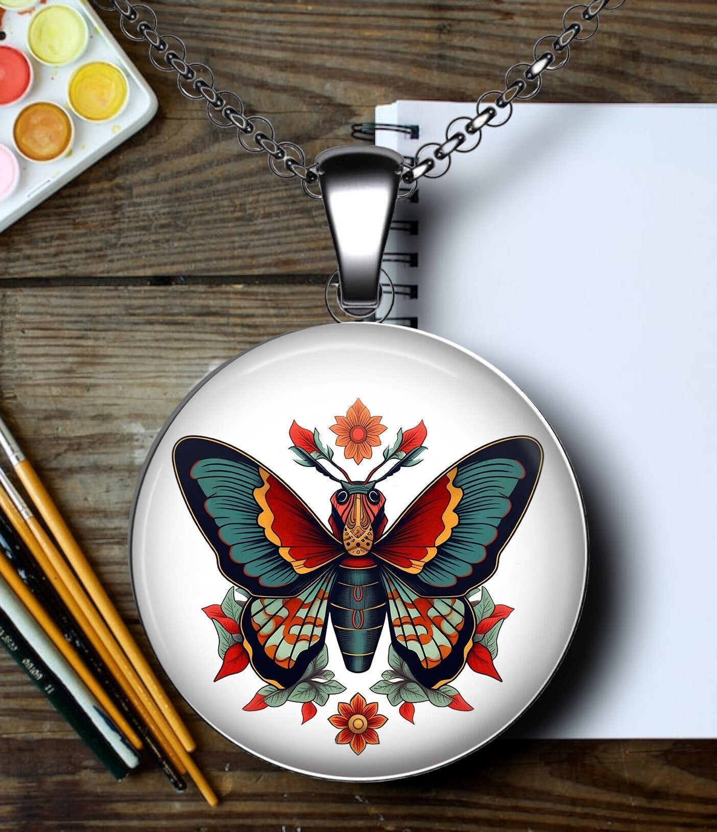 Pendentif Papillon style Old School Tattoo, création par IA