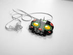 Pendentif Sugar Skull plexi miroir bleu ou plexi noir, émail, dia de los muertos, mexico