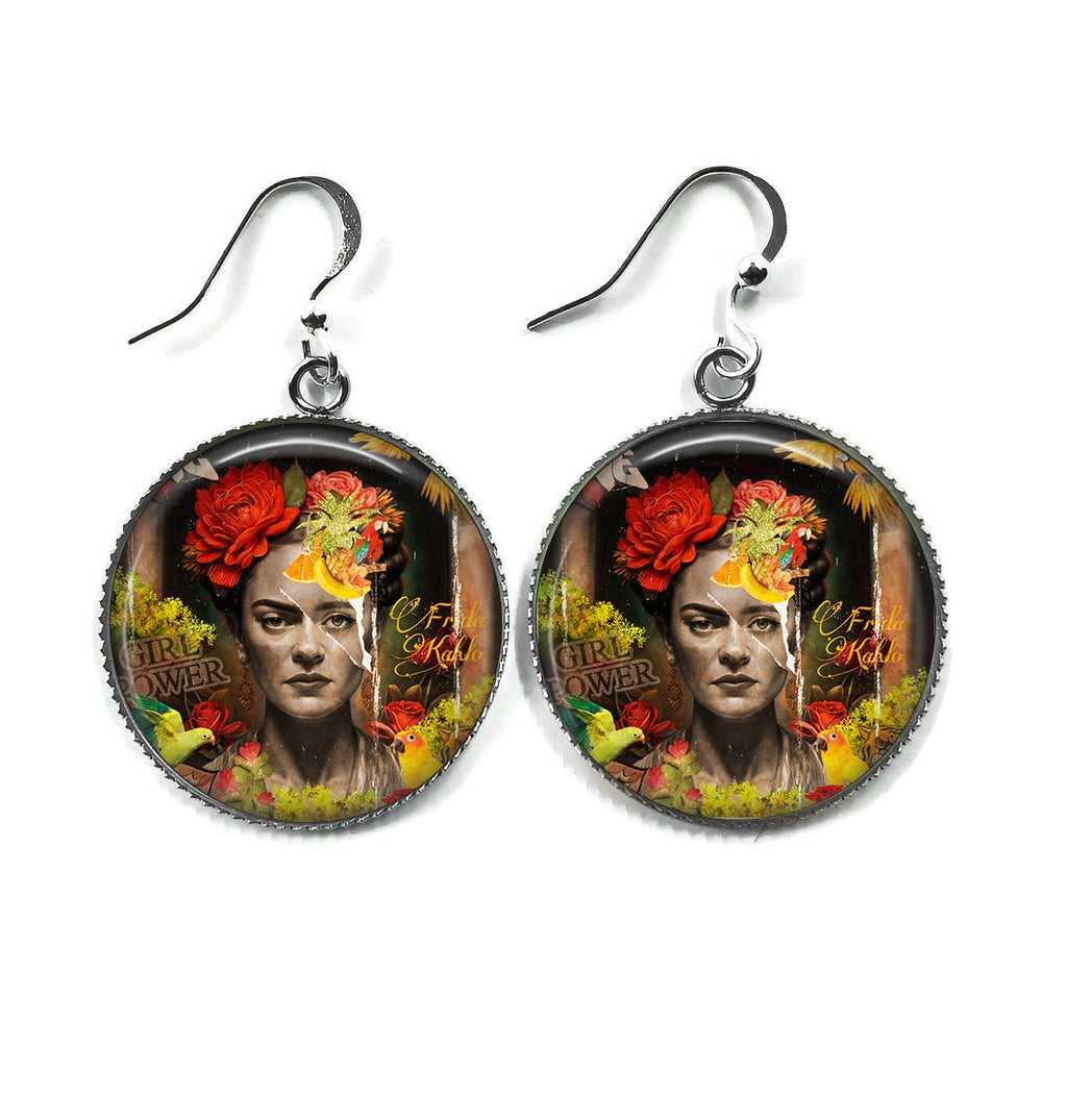 Boucles d'Oreilles Cabochon Style Graffiti - Hommage Floral à l'Artiste Iconique