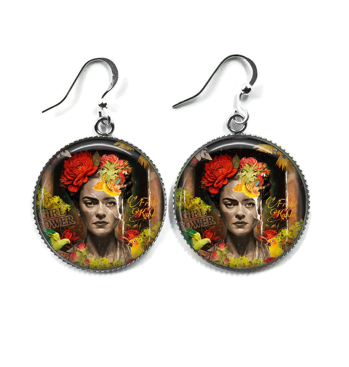 Boucles d'Oreilles Cabochon Style Graffiti - Hommage Floral à l'Artiste Iconique