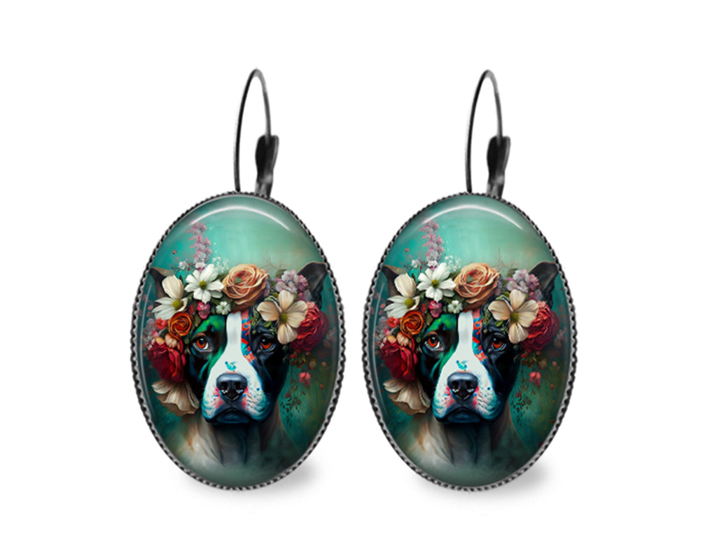 Collier Plastron Chien univers Dia de los Muertos, découpe laser et impression numérique HD, Chien à la couronne de fleurs