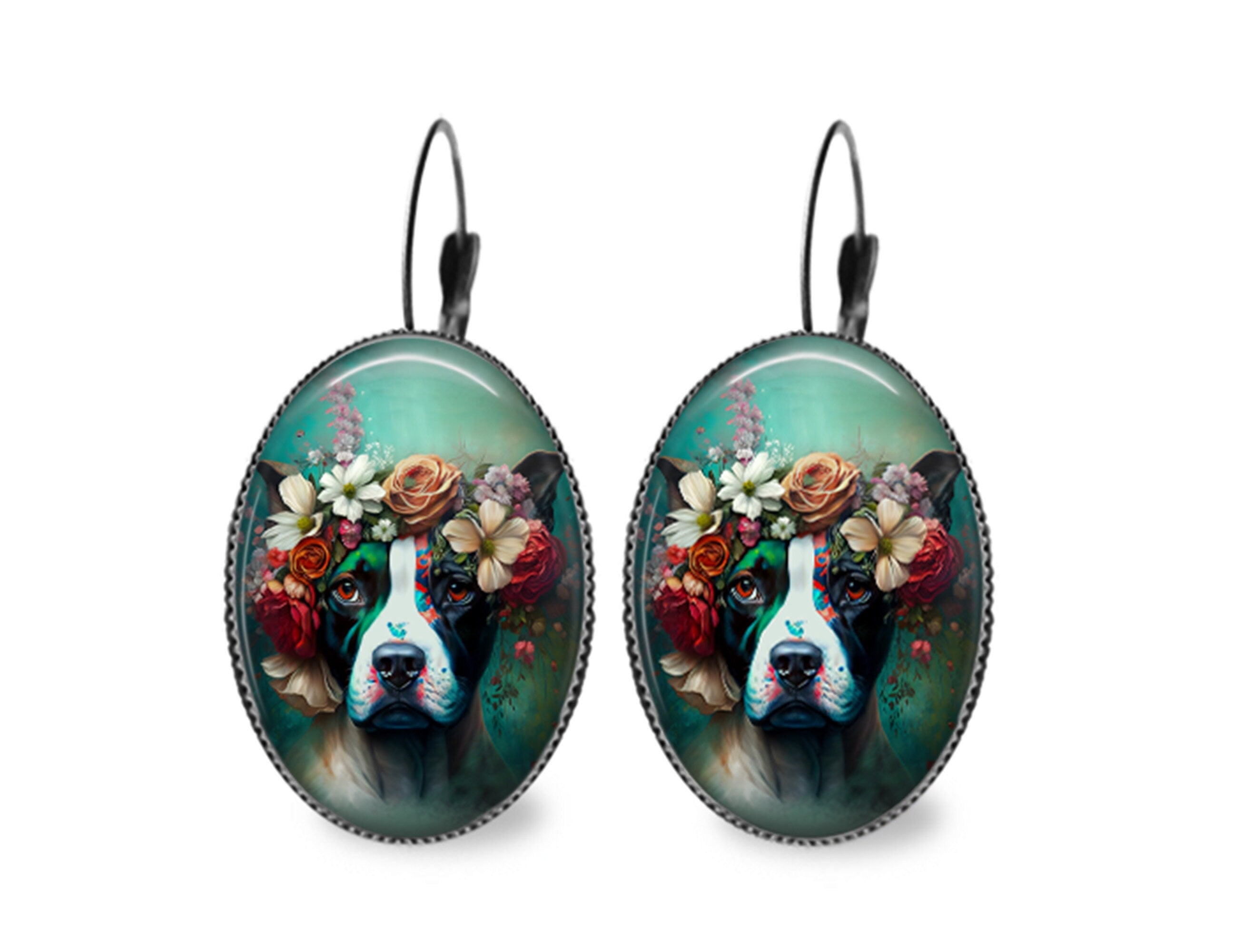 Collier Plastron Chien univers Dia de los Muertos, découpe laser et impression numérique HD, Chien à la couronne de fleurs