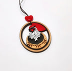Pendentif Coq, découpe et gravure laser de bois peint à la main, baturel et rustique, animaux de la ferme