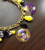 Bracelet Charms Frida Kahlo - Bijou Art Mexicain - Jaune et Violet