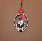 Pendentif Coq, découpe et gravure laser de bois peint à la main, baturel et rustique, animaux de la ferme