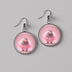 Boucles d'Oreilles Hippo Ballerine Tutu Rose | Bijoux Décalés Originaux | Cadeau Humour Femme | Cabochon Résine